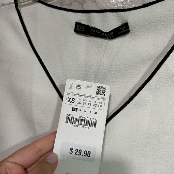 Zara White Neck Top with Contrast Piping Trim Size XS - Picture 12 of 13